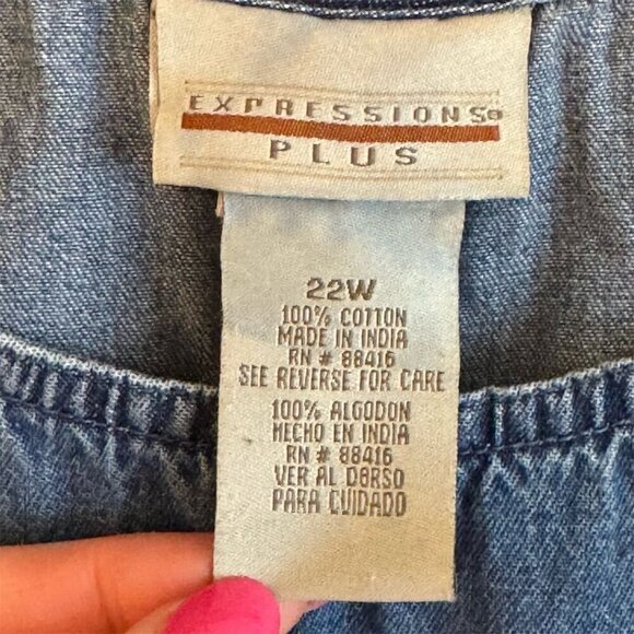 Expressions Plus 22W Denim Dress Blue American Flag Sleeveless Casual - Picture 5 of 7